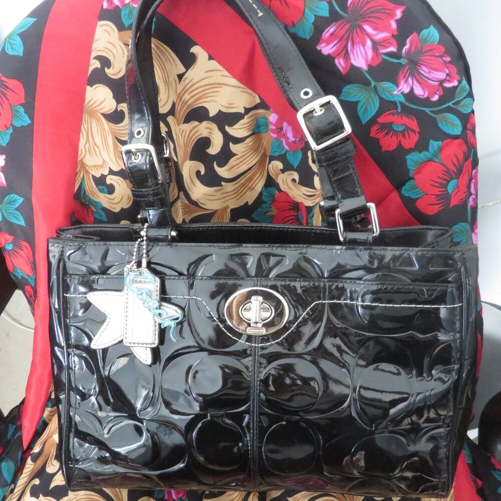 ❤️COACH H0973-F14413 Black Patent Shoulder Bag  Purse +3 FOB HANGTAG +Dustbag